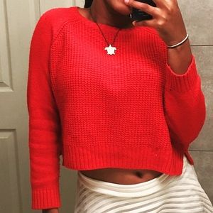Red sweater crop top